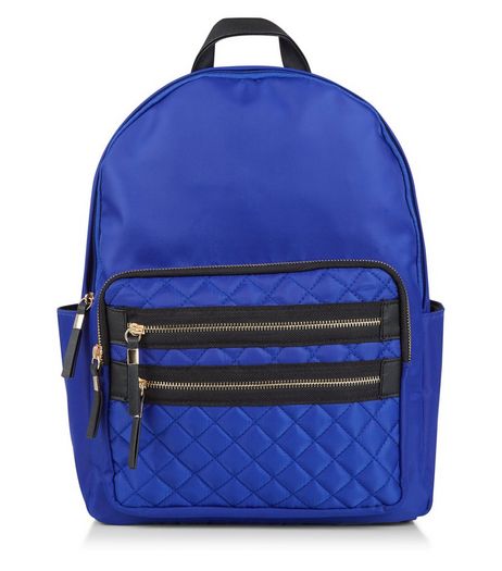 Blue Quilted Pocket Front Backpack | New Look