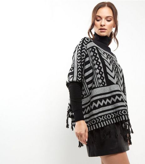 Blue Vanilla Light Grey Abstract Print Poncho | New Look