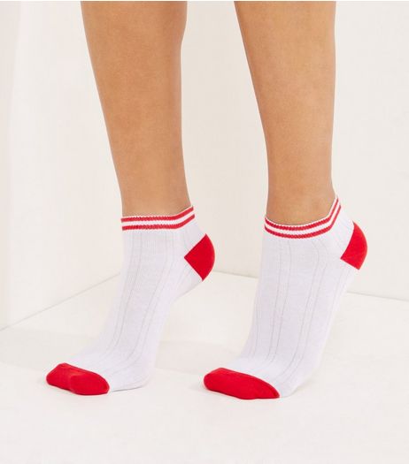 White Contrast Trim Ribbed Trainer Socks | New Look