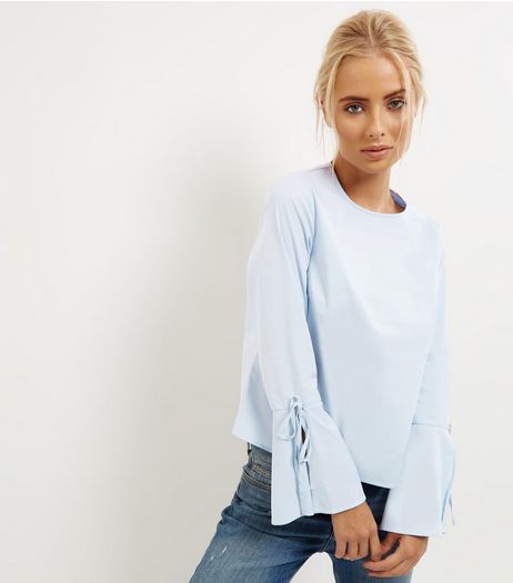 Blue Tie Back Bell Sleeve Top | New Look