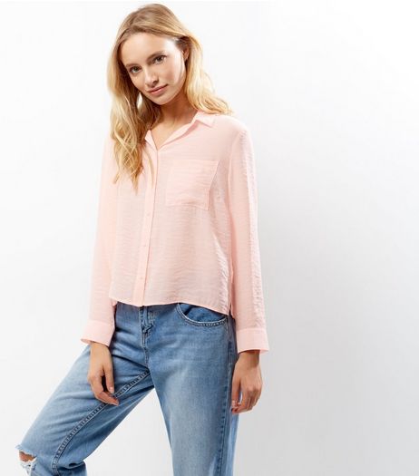 Petite Pink Cropped Shirt | New Look