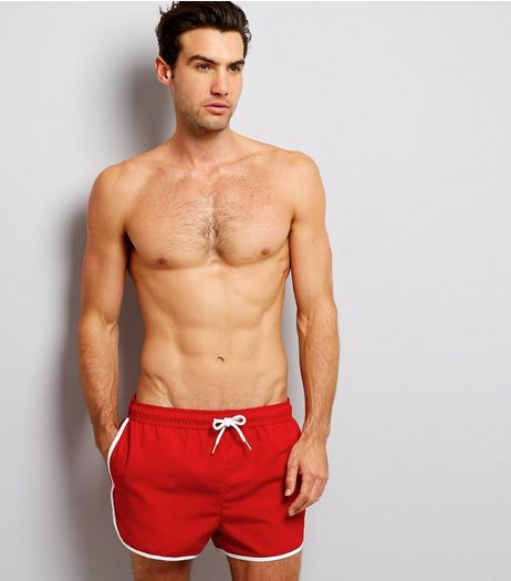 Red Contrast Trim Swim Shorts | New Look