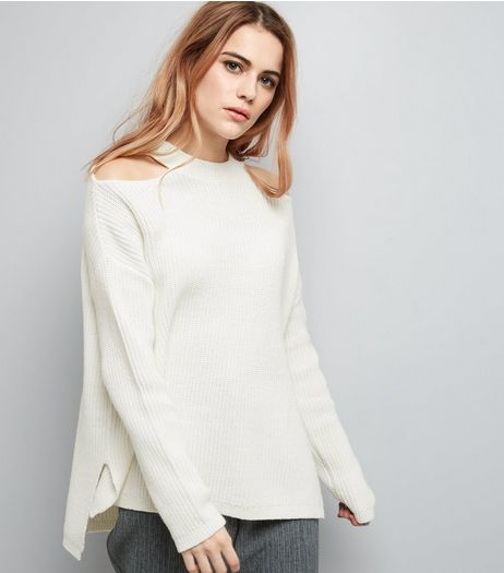 White Cut Out Shoulder Jumper | New Look