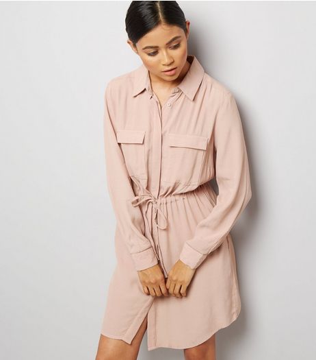 Petite Shell Pink Double Pocket Shirt Dress | New Look