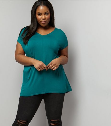 Curves Green Eyelet Trim Tie Back Top | New Look