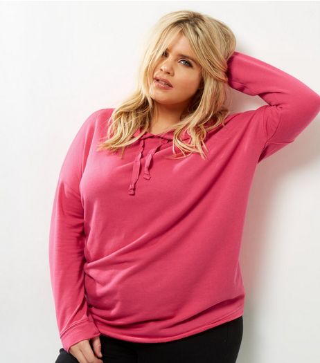 Curves Bright Pink Hoodie | New Look