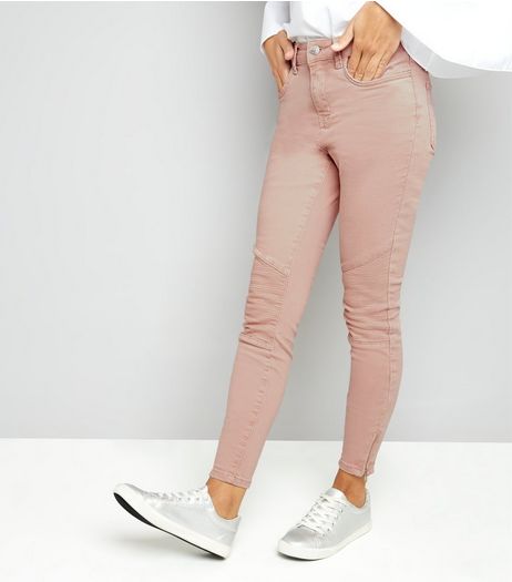 Shell Pink Seam Trim Biker Skinny Jenna Jeans | New Look