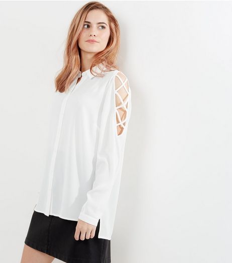 Cream Lattice Shoulder Shirt | New Look