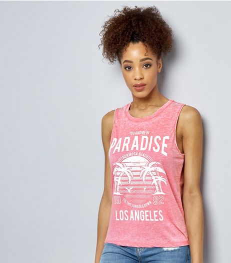 Brave Soul Pink Paradise Los Angeles Print Vest | New Look