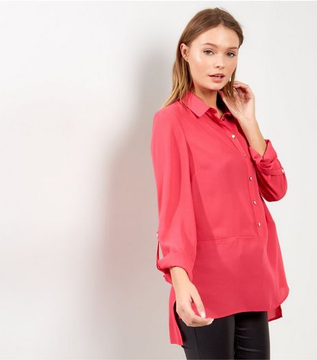 Bright Pink Half Button Front Shirt | New Look