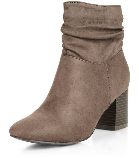 Teens Grey Suedette Slouch Block Heel Ankle Boots | New Look