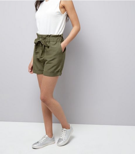 Brave Soul Khaki Tie Front Shorts | New Look