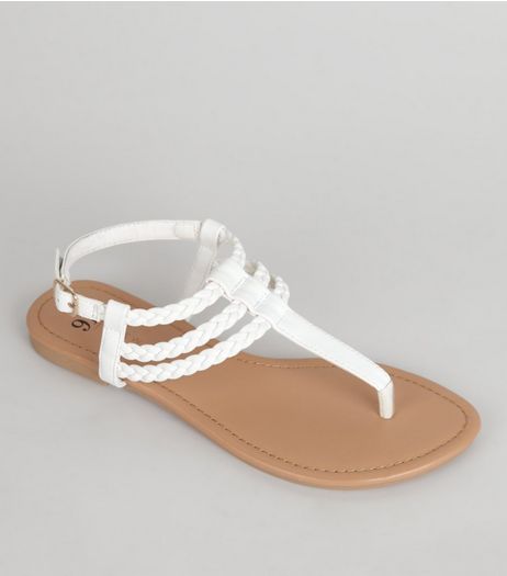 Teens White Plaited Strap Sandals | New Look