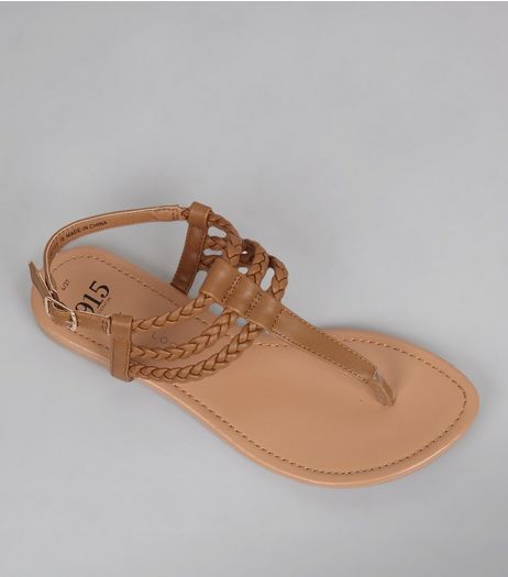 Teens Brown Triple Plait Sandals | New Look