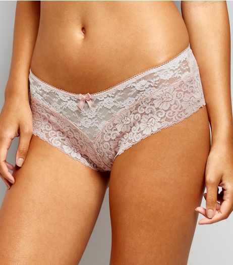 Pink Two Tone Lace Brazilian Briefs | New Look