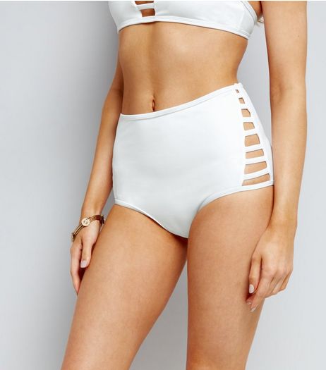 White Lattice Side High Waist Bikini Bottoms | New Look