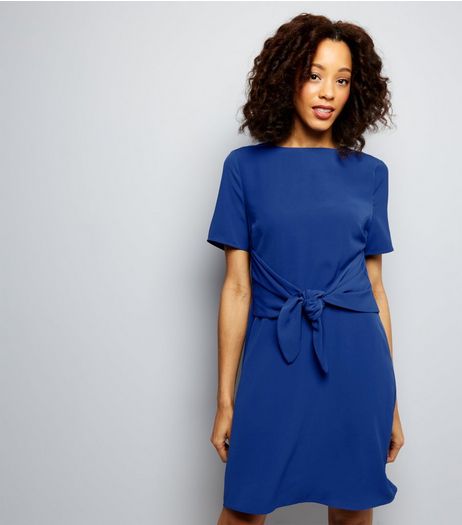 Tall Blue Tie Front A-Line Dress | New Look