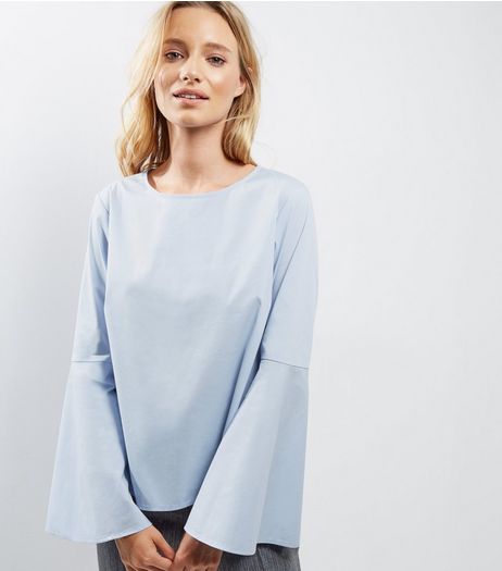 Light Blue Flare Sleeve Top | New Look