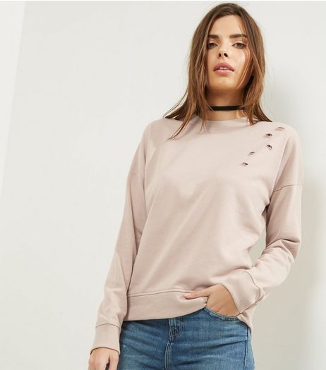 Stone Ripped Long Sleeve Sweater | New Look