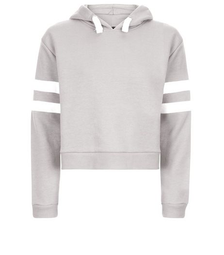 Teens Grey Stripe Sleeve Hoodie | New Look