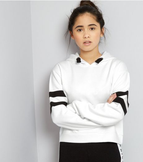 Teens White Contrast Stripe Hoodie | New Look