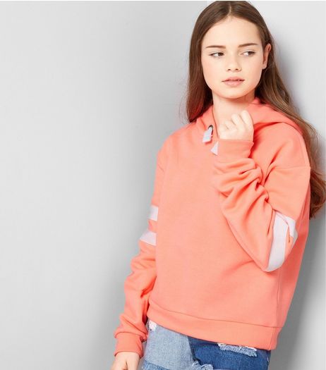 Teens Pink Stripe Sleeve Hoodie | New Look