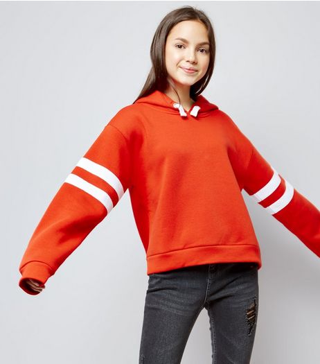 Teens Orange Stripe Sleeve Hoodie | New Look