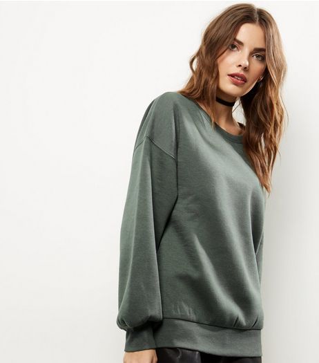 Khaki Balloon Sleeve Sweater | New Look