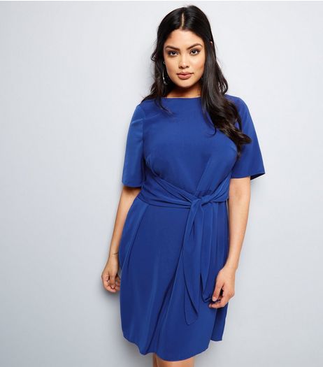 Curves Blue Tie Front Dress | New Look