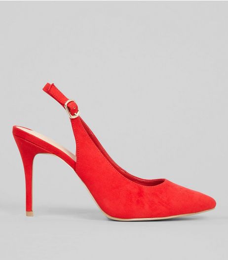 Red Comfort Suedette Sling Back Pointed Heels | New Look