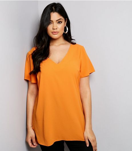 Curves Orange Lattice Back Tunic | New Look