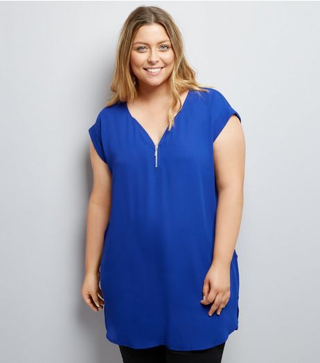 Curves Blue Zip Front Tunic | New Look