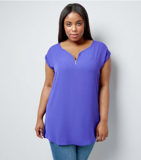 Curves Purple Zip Front Tunic | New Look