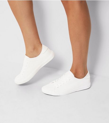 White Snakeskin Texture Trainers | New Look