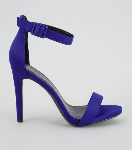 Blue Satin Buckle Side Heeled Sandals | New Look