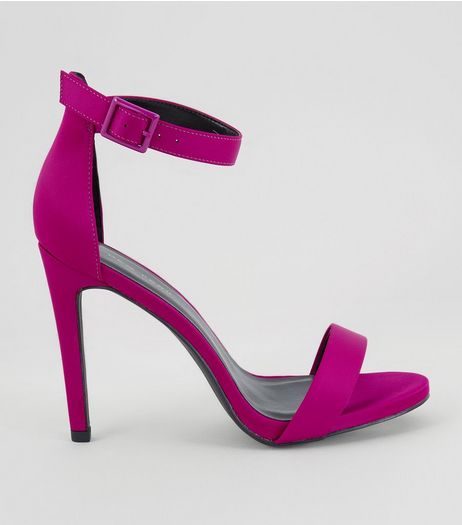 Bright Pink Satin Buckle Side Heeled Sandals | New Look