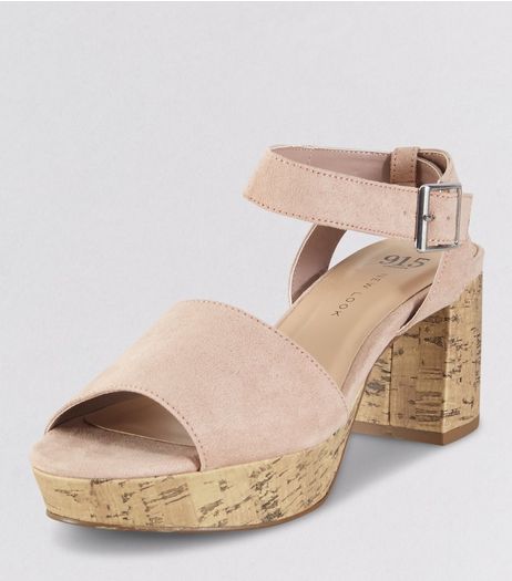 Teens Pink Suedette Cork Heels | New Look