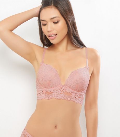 Pink Daisy Lace Longline Plunge Bra | New Look