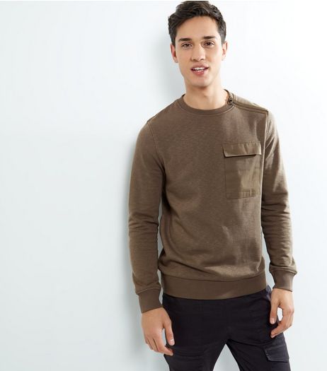 Brown Pocket Front Zip Shoulder Sweater | New Look