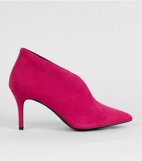Pink Suedette V Throat Toe Pointed Heels | New Look