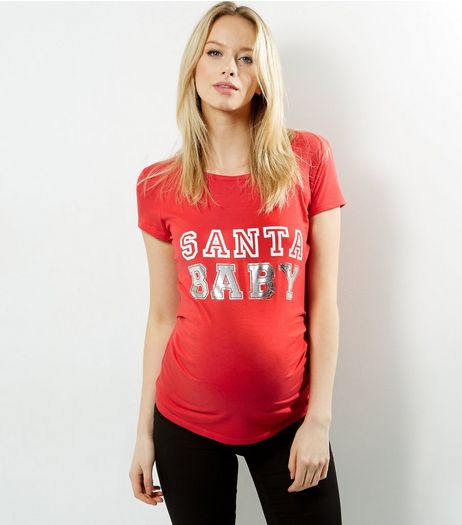 Maternity Red Santa Baby Cotton T-Shirt | New Look