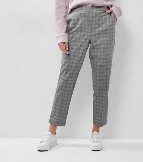 Grey Check Slim Leg Trousers | New Look