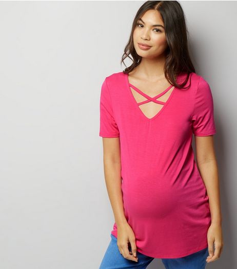Bright Pink Cross Strap Short Sleeve Top | New Look