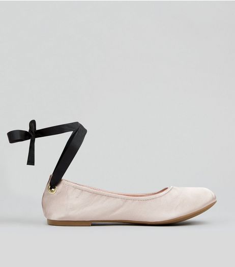 Pink Satin Tie Up Pumps | New Look