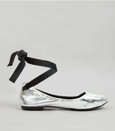 Silver Metallic Tie Up Pumps | New Look