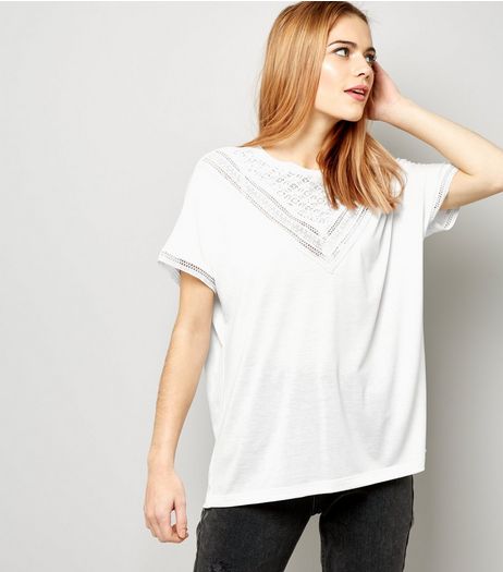 JDY White Lace Trim Short Sleeve Top | New Look
