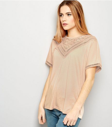JDY Pink Lace Trim Short Sleeve Top | New Look