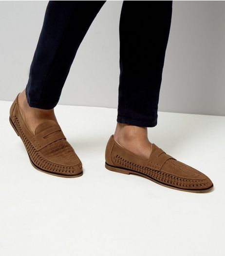 Stone Suedette Woven Side Loafers | New Look