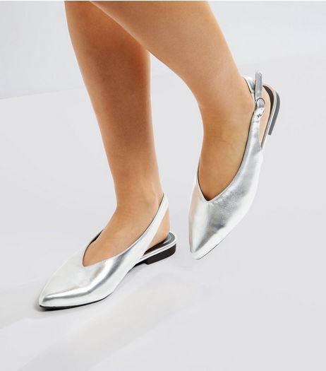 Silver Pointed Sling Back Pumps | New Look