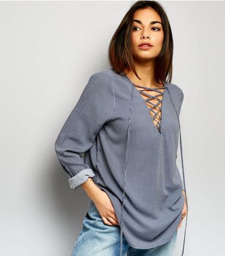 JDY Light Grey Stripe Lattice Front Top | New Look